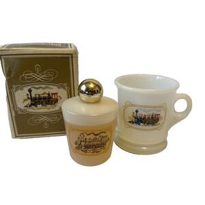 Vintage Avon Iron Horse Shaving Mug Full with Box Railroad Train Milk Glass